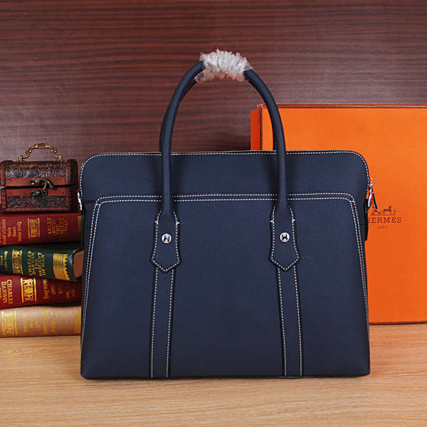 2015 Hermes Briefcase bag Original Calf Leather H8632 Blue