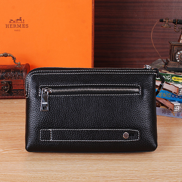 2015 Hermes Calfskin Leather Clutch H6628 Black