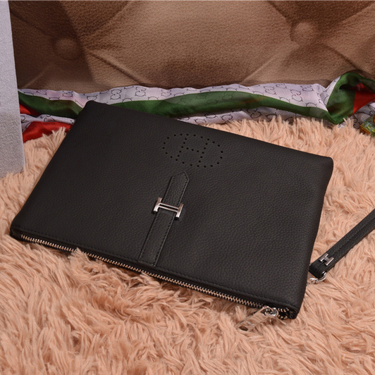 2015 Hermes Clutch Bag Calfskin Leather H9398 Black