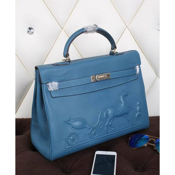 2015 Hermes Kelly 35CM Shoulder bag clemence leather in Blue