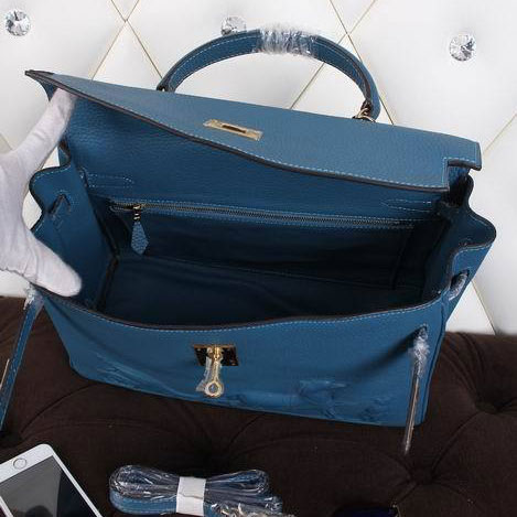 2015 Hermes Kelly 35CM Shoulder bag clemence leather in Blue