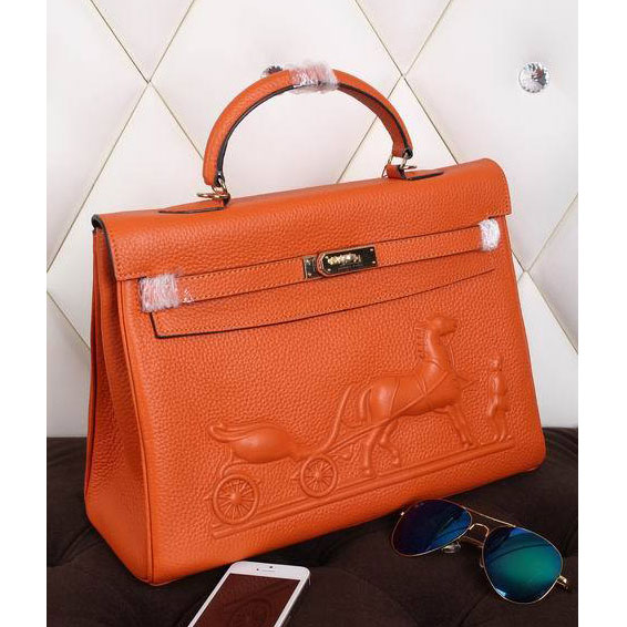 2015 Hermes Kelly 35CM Shoulder bag clemence leather in Orange