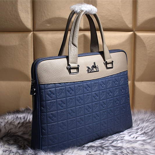 2015 Hermes Mens Briefcase Grainy Leather HC31 in Blue