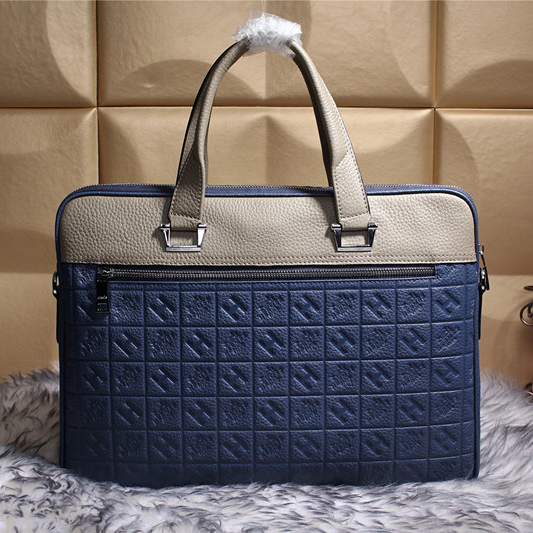 2015 Hermes Mens Briefcase Grainy Leather HC31 in Blue