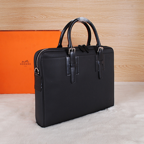 2015 Hermes Mens Briefcase Original Grainy Leather H511 in Black