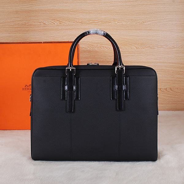 2015 Hermes Mens Briefcase Original Grainy Leather H511 in Black