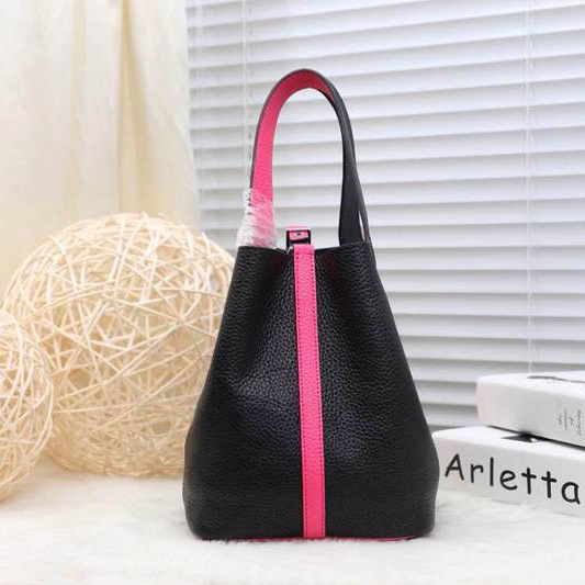 2015 Hermes Picotin Lock MM Bag in Clemence Leather H8616 Black&Rose