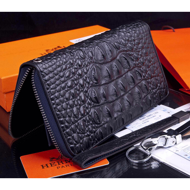 2015 Hermes Zip Around Wallet Original crocodile Leather H565 Black