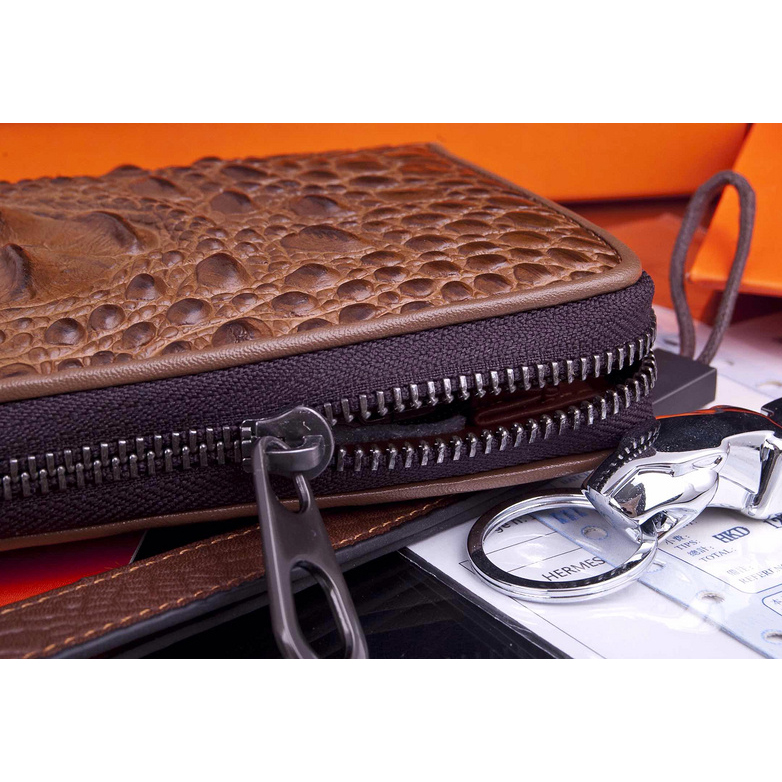 2015 Hermes Zip Around Wallet Original crocodile Leather H565 Coffee