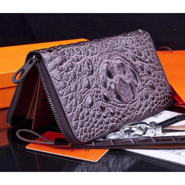 2015 Hermes Zip Around Wallet Original crocodile Leather H565 Gray