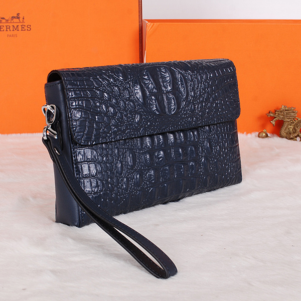 2015 Hermes crocodile Leather Clutch H319 Dark Blue