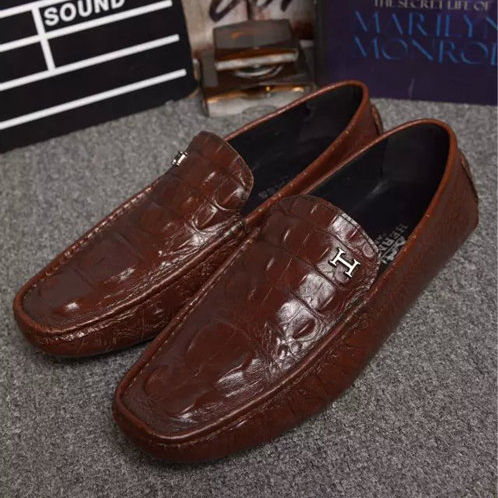 2015 Hermes men Crocodile stripes leather casual shoes