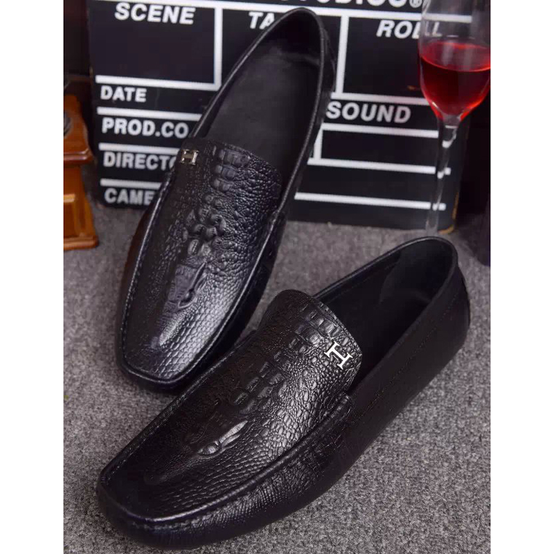 2015 Hermes men Crocodile stripes leather casual shoes