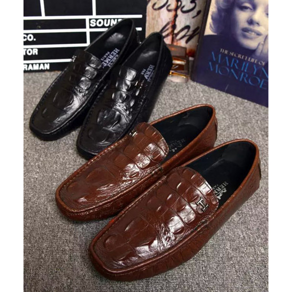 2015 Hermes men Crocodile stripes leather casual shoes