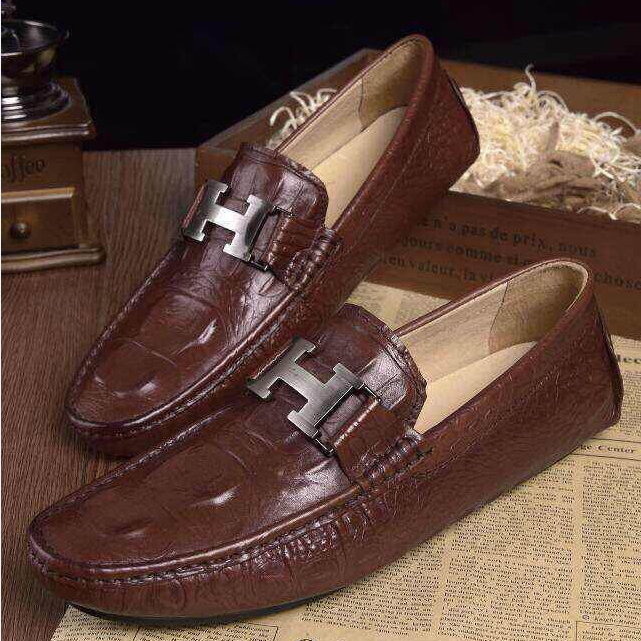 2015 Hermes men Crocodile stripes shoes