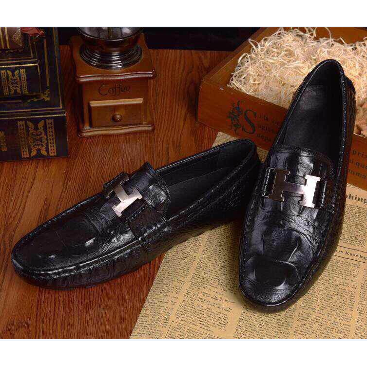 2015 Hermes men Crocodile stripes shoes