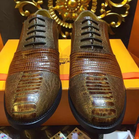 2015 Hermes men business  shoes in Lizard stripe leather