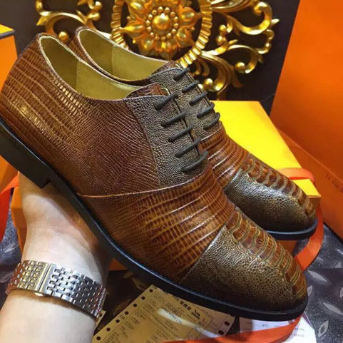 2015 Hermes men business  shoes in Lizard stripe leather