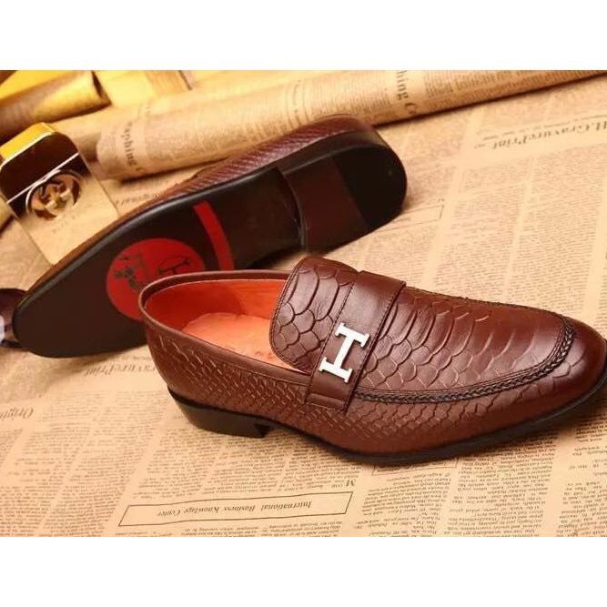 2015 Hermes men business shoes in Snakeskin stripe leather