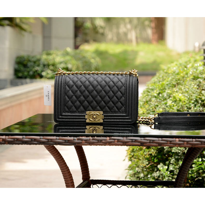 2015 LE Boy Chanel Flap Shoulder Bag Caviar Leather A67086 Black