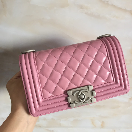 2015 LE Boy Chanel Flap Shoulder Bag Original Sheepskin Leather A67063 Pink