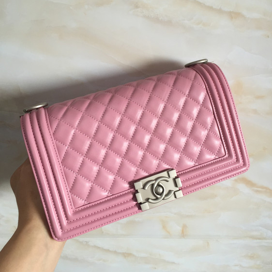 2015 LE Boy Chanel Flap Shoulder Bag Original Sheepskin Leather A67086 Pink