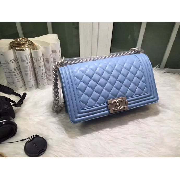 2015 LE Boy Chanel Flap Shoulder Bag Original Sheepskin Leather A67086 SkyBlue