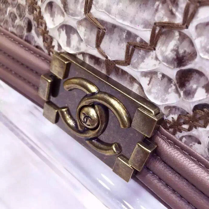 2015 LE Boy Chanel Flap Shoulder Bag Python Leather A67086 Light Brown