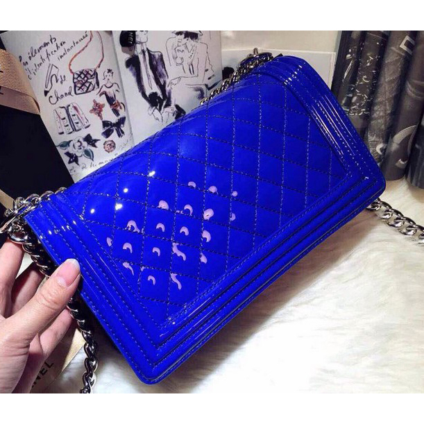 2015 LEY Boy Chanel A67086 Flap Shoulder Bag Original Patent Leather Blue