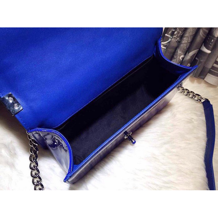 2015 LEY Boy Chanel A67086 Flap Shoulder Bag Original Patent Leather Blue