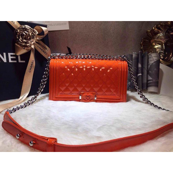 2015 LEY Boy Chanel A67086 Flap Shoulder Bag Original Patent Leather Orange