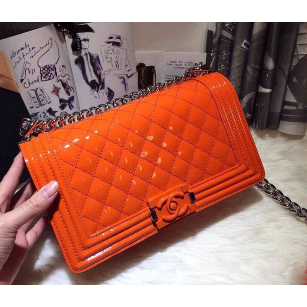 2015 LEY Boy Chanel A67086 Flap Shoulder Bag Original Patent Leather Orange