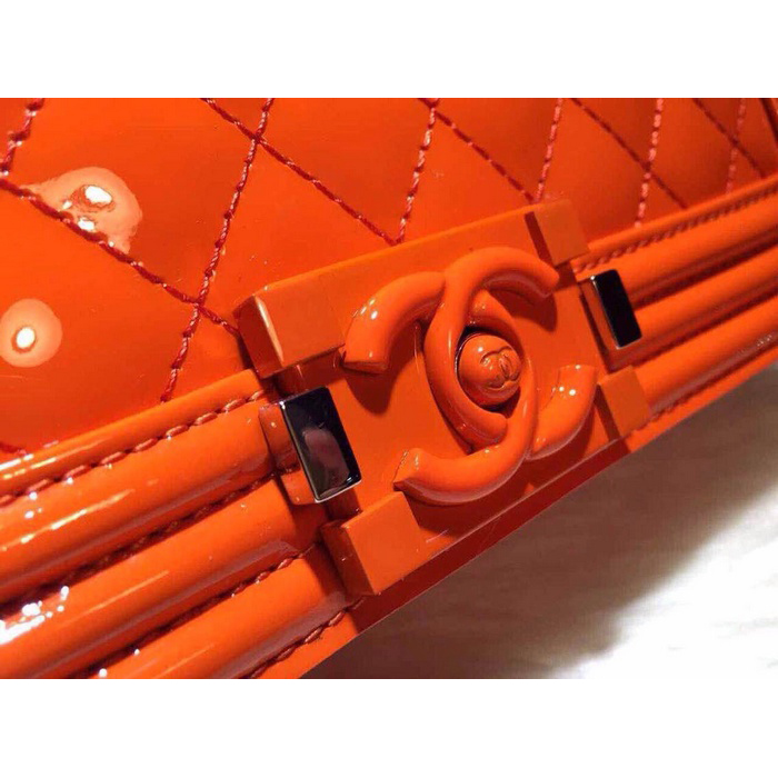 2015 LEY Boy Chanel A67086 Flap Shoulder Bag Original Patent Leather Orange