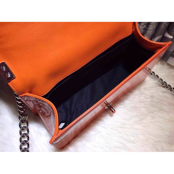 2015 LEY Boy Chanel A67086 Flap Shoulder Bag Original Patent Leather Orange