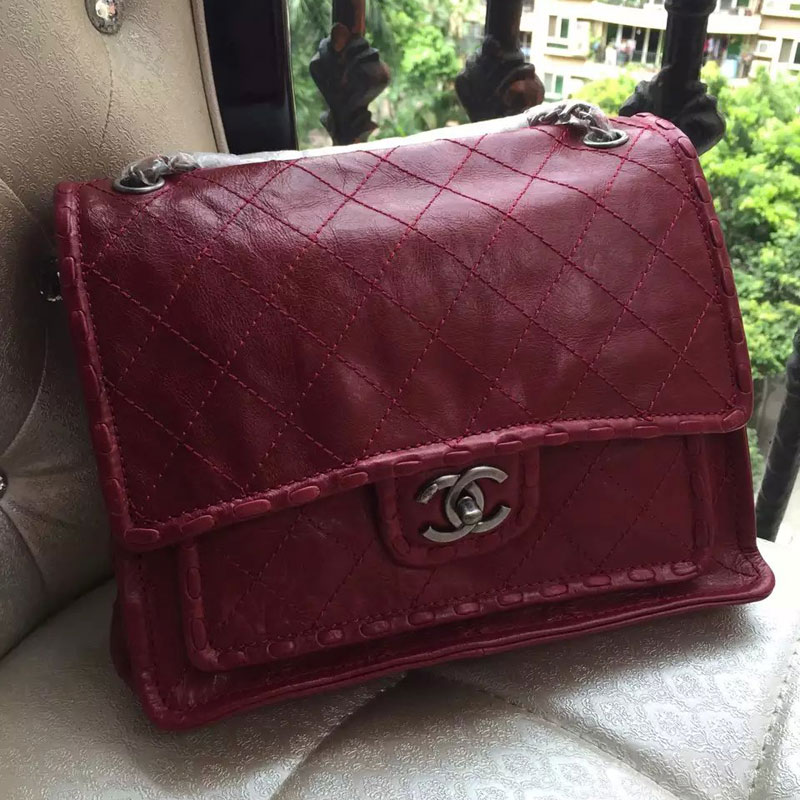 2015 Latest Chanel Shoulder Bag Original Iridescent Leather A59550 Claret