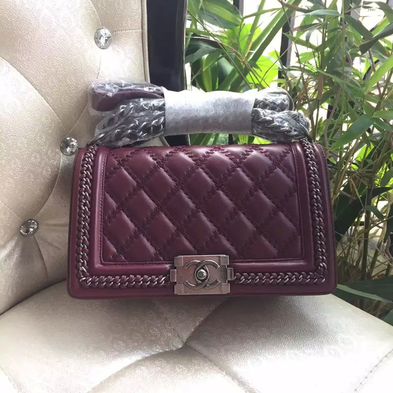 2015 Latest LE Boy Chanel Flap Shoulder Bag Original leather A67086 Claret