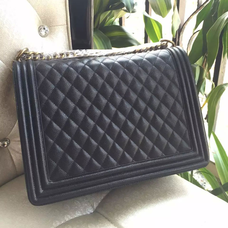 2015 Le Boy Chanel Flap Shoulder Bag Original Caviar leather A67087 Black