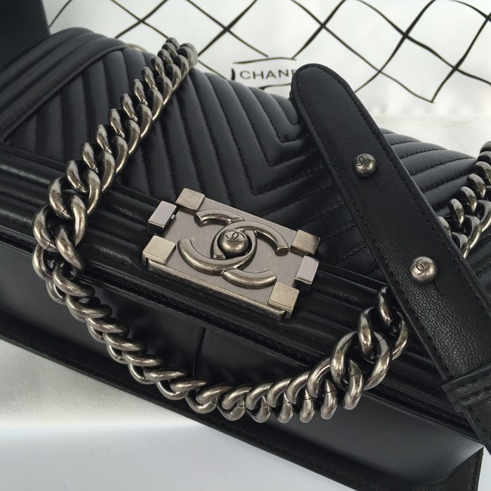 2015 Le Boy Chanel Flap Shoulder Bag Original Sheepskin Leather A92828 Black