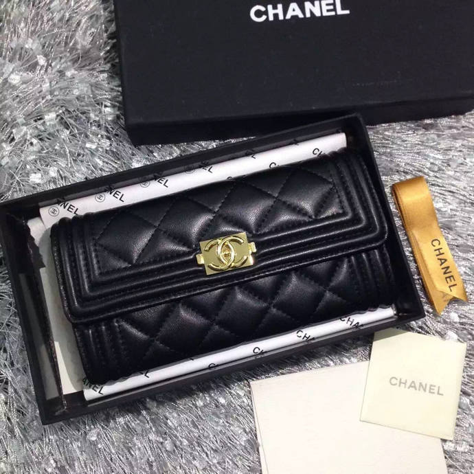 2015 Le boy Chanel Matelasse Bi-Fold Wallet Original Leather A50096 Black