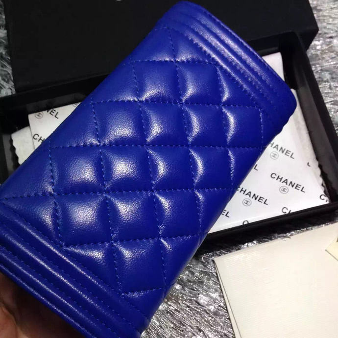 2015 Le boy Chanel Matelasse Bi-Fold Wallet Original Leather A50096 Blue