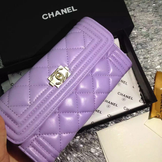 2015 Le boy Chanel Matelasse Bi-Fold Wallet Original Leather A50096 Lavender