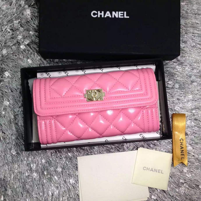 2015 Le boy Chanel Matelasse Bi-Fold Wallet Original Leather A50096 Pink