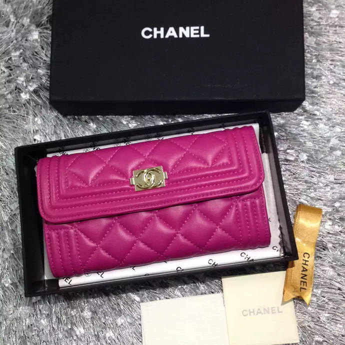 2015 Le boy Chanel Matelasse Bi-Fold Wallet Original Leather A50096 Rose