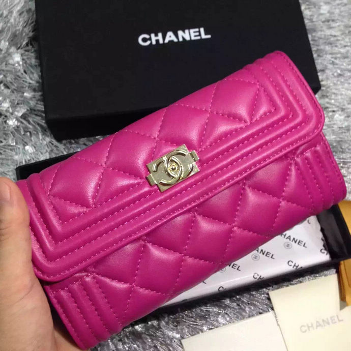 2015 Le boy Chanel Matelasse Bi-Fold Wallet Original Leather A50096 Rose