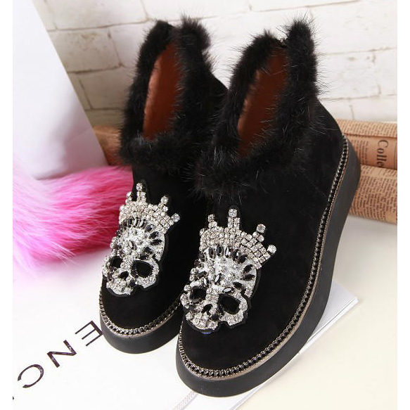 2015 Mcqueen women Plush diamond flower boots