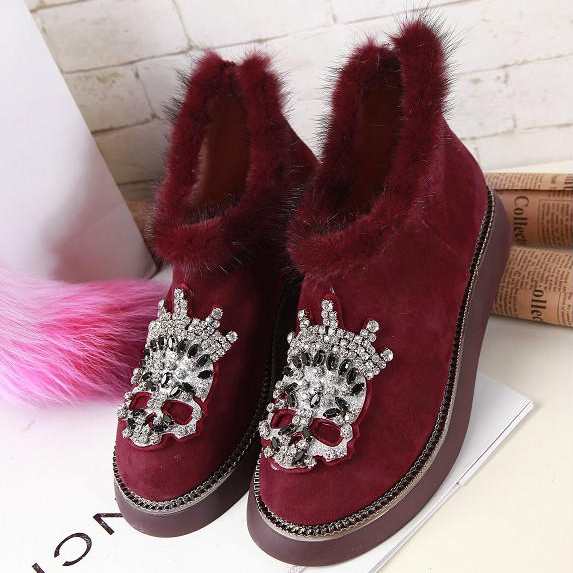 2015 Mcqueen women Plush diamond flower boots