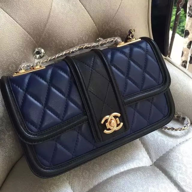 2015 New Chanel Flap Bag Original Calfskin Leather A90670 Black&Blue