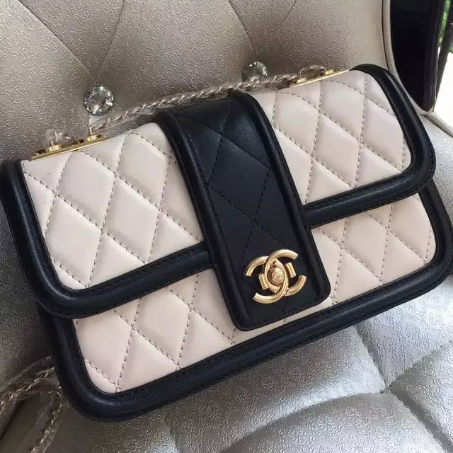 2015 New Chanel Flap Bag Original Calfskin Leather A90670 Black&Offwhite