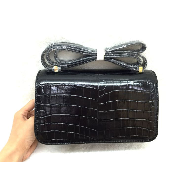 2015 Popular Style Hermes Constance Bag Crocodile stripes Leather H9998B Black