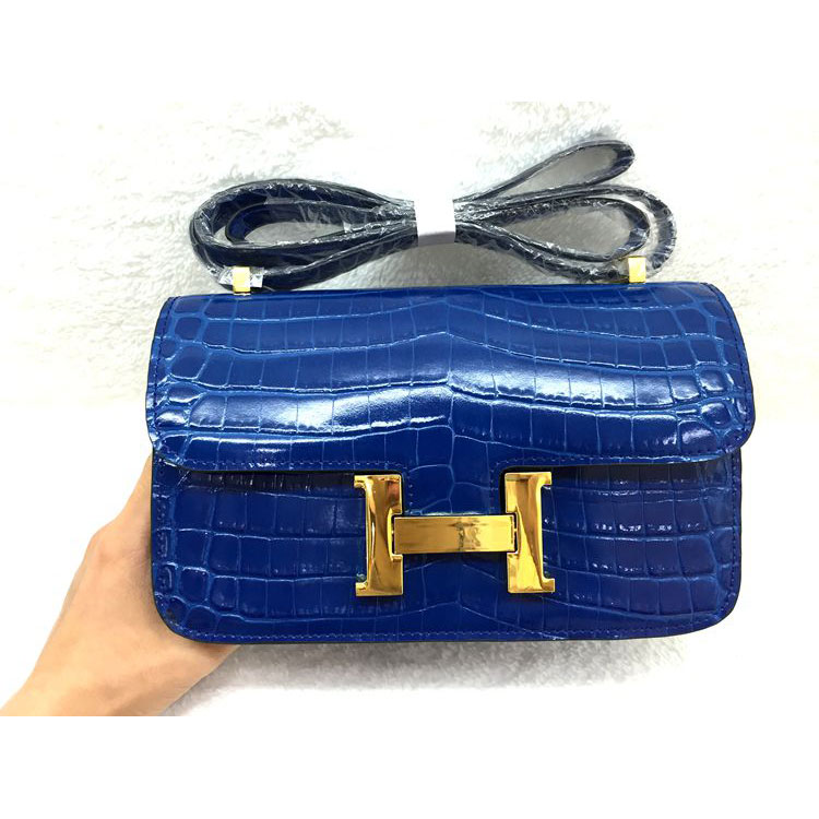 2015 Popular Style Hermes Constance Bag Crocodile stripes Leather H9998B Blue